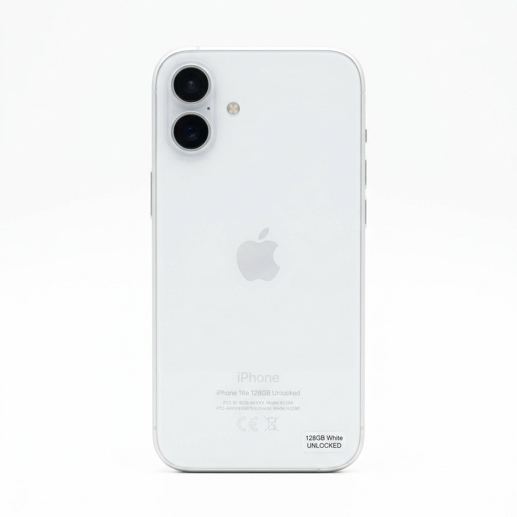 iPhone 16e 128GB White Unlocked smartphone front and back view